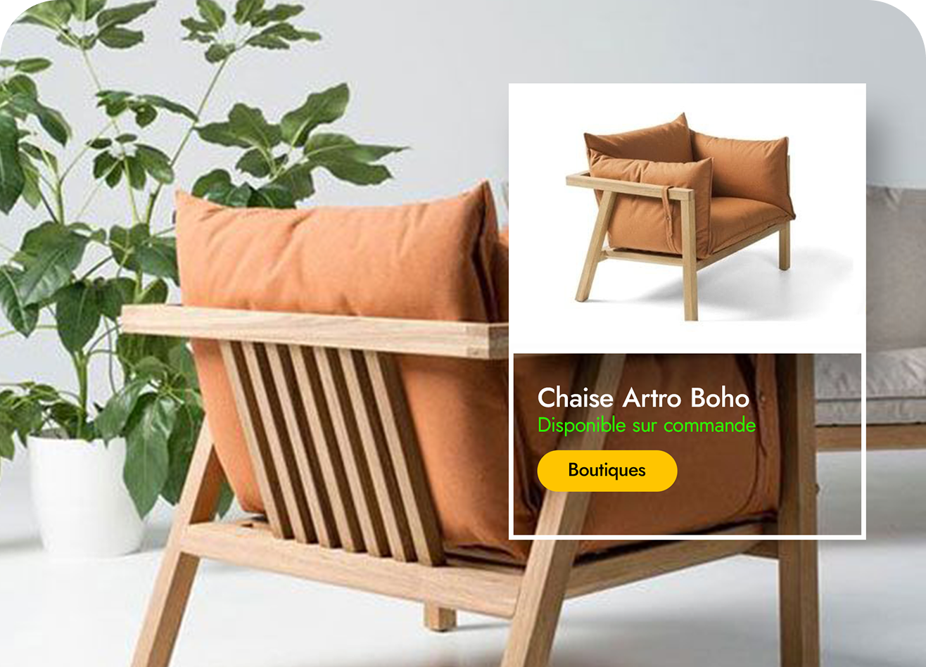 Click and buy furniture interface showing chair selection